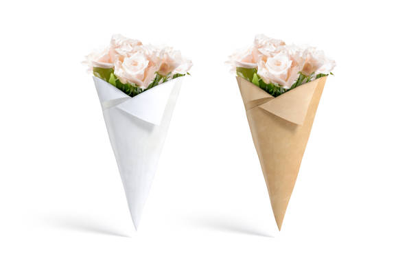 istock Blank craft and white flowers packaging cone mockup, front view 1713483507