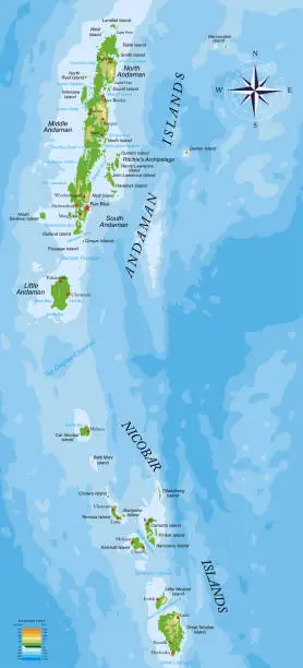 Vector illustration of Andaman and Nicobar islands highly detailed physical map