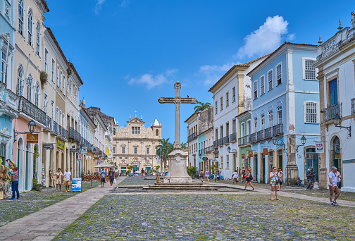 Salvador de Bahia, Brazil - January 6, 2023: People in St Francisco square in the old town
