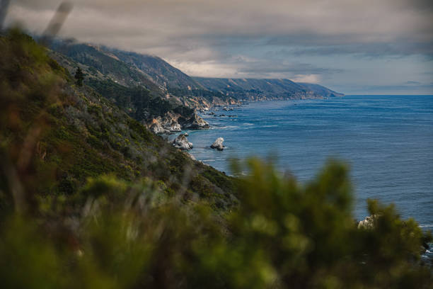 Coastline and cliffs in Big Sur on the Pacific Highway in California.