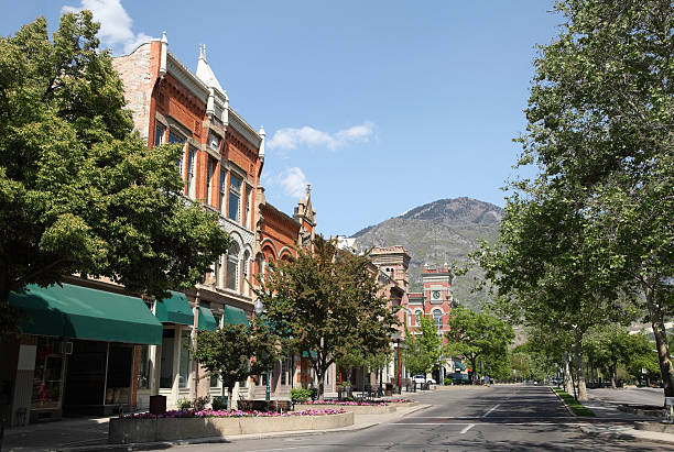 Downtown Provo "Provo  is the third-largest city in the U.S. state of Utah, located about 43 miles  south of Salt Lake City along the Wasatch Front. Provo is the county seat of Utah County and is the largest city in Utah County.More Provo images" provo stock pictures, royalty-free photos & images