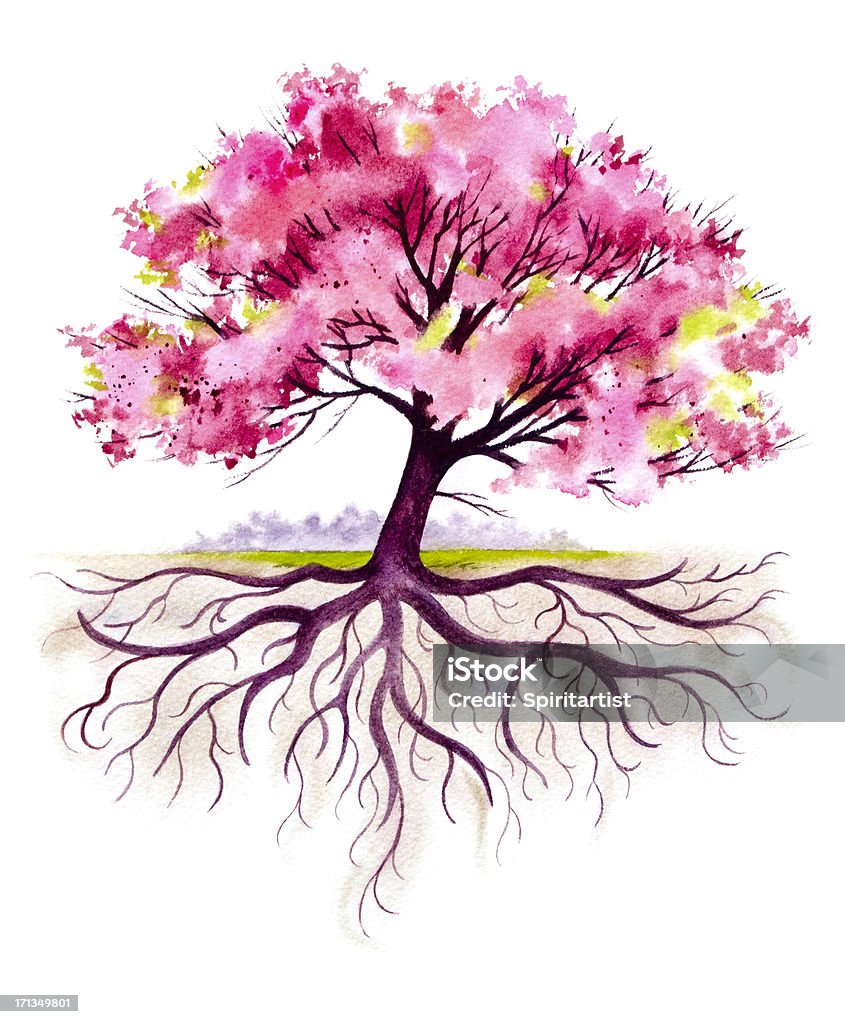 Famille avec les racines des arbres en fleur - Illustration de Racine - Partie d'une plante libre de droits