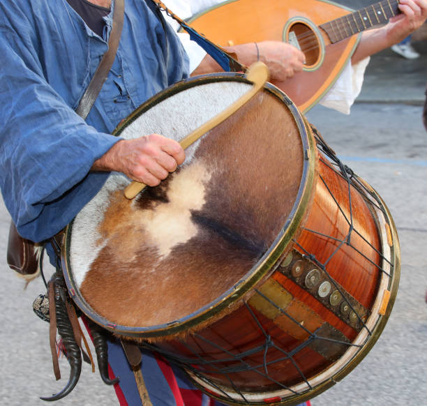 istock drummer plays an ancient drum made from animal skins and medieval clothes 1713499055