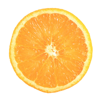 Half peeled fresh orange isolated on white background