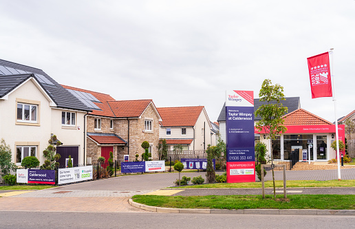 East Calder, UK - A Taylor Wimpey office for the marketing of properties at a new housing estate at the Calderwood development.