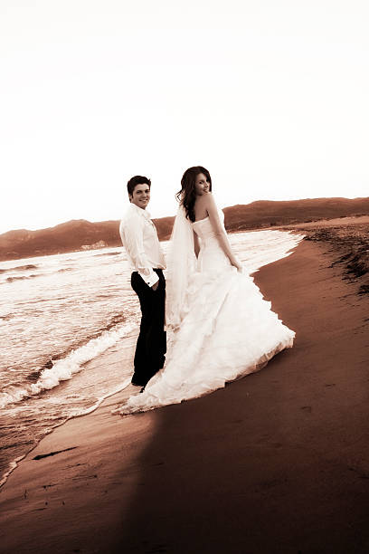 istock Newlywed couple on the coastline 171350459