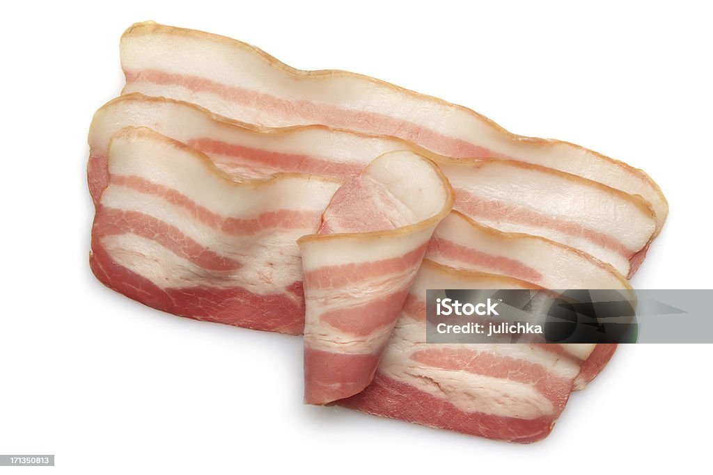 Bacon Slices of bacon on white background Bacon Stock Photo