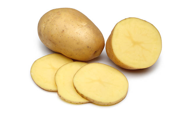Raw Potato Full body and Freshly cut Isolated on white stock photo