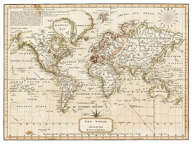 map of the world 1814 antique map showing the world with all the latest discovery of 1814 1814 stock illustrations