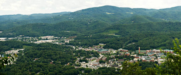 Boone, North Carolina Panorama Including Appalachian State University stock photo