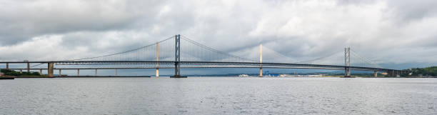 panoramic view of edinburgh bridges crossing the firth of forth, scotland, uk. - firth of forth rail bridge bridge edinburgh europe imagens e fotografias de stock