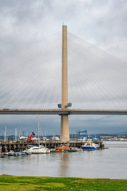pillar holding the cables of one of the suspension bridges of the city of edinburgh, scotland. - firth of forth rail bridge bridge edinburgh europe imagens e fotografias de stock