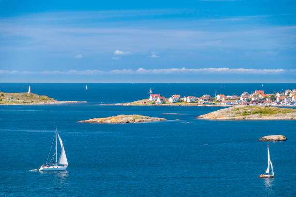 Rocky archipelago with a sailing boat