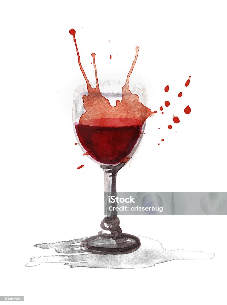 Watercolor Glass of Wine Abstract, splashy watercolor glass of red wine. Wine stock illustration