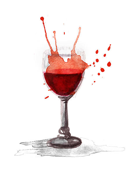 Watercolor Glass of Wine vector art illustration