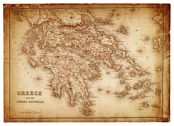 ilustraciones, imágenes clip art, dibujos animados e iconos de stock de mapa de grecia 1854 - vin01