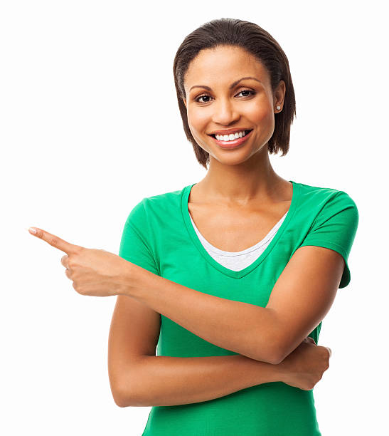 istock Pretty Woman Pointing To Her Right - Isolated 171353413