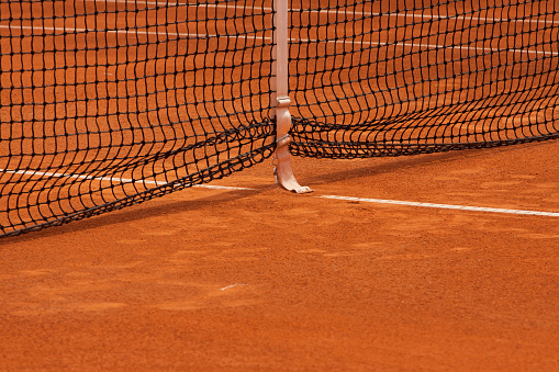 Clay tennis court. The French open Roland garros clay court. Grand Slam
