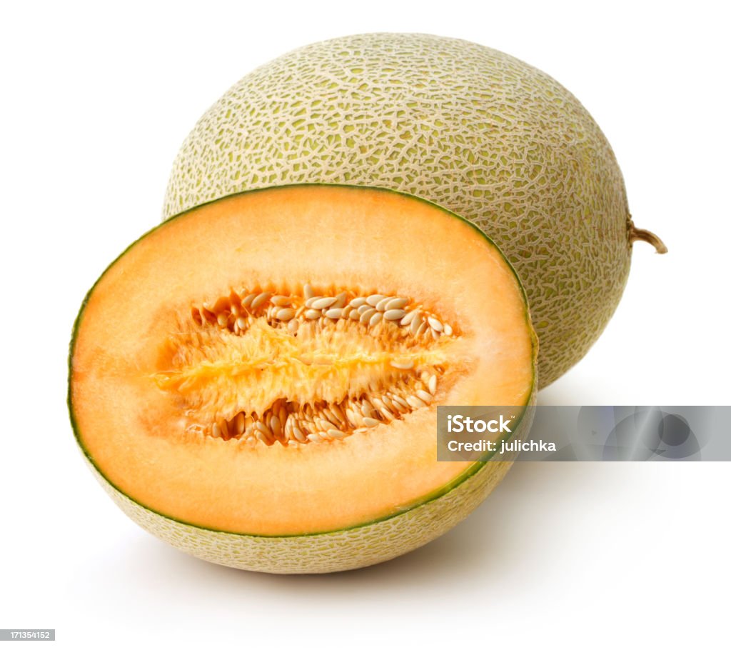 Melon Fresh ripe melon on white background with soft shadow Cantaloupe Stock Photo