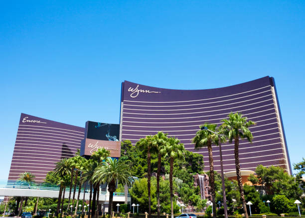 Wynn/Encore Hotel and Casino Daytime "Las Vegas, Nevada, United States - May 14, 2012. The Wynn and Encore hotel and casino on the Las Vegas Strip. The Las Vegas strip is home to most of the world's largest hotels and casinos." wynn las vegas stock pictures, royalty-free photos & images