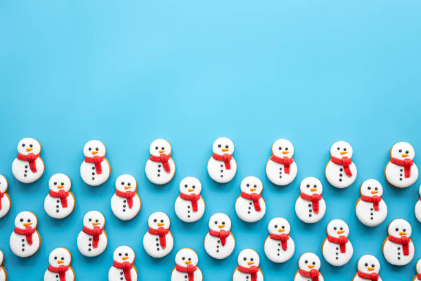 istock Christmas gingerbread on a blue background, flat lay. 1713546374