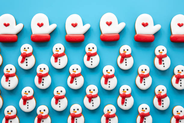 istock Christmas gingerbread on a blue background, flat lay. 1713546375