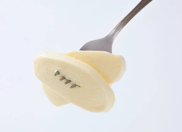 istock Slices of buffalo mozzarella on a fork 171354699