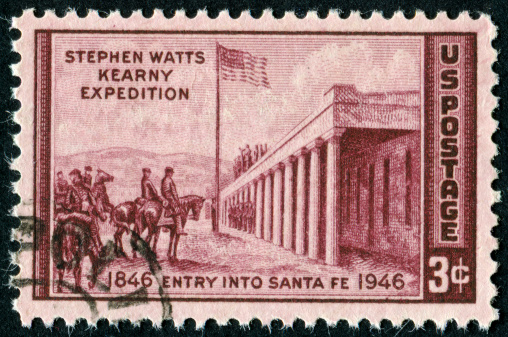 Cancelled Stamp From The United States Commemorating The Stephen Watts Kearny Expedition Into Santa Fe In 1846.
