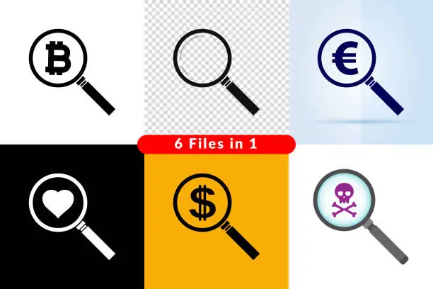 Vector illustration of Icon set of search and review, finance, saving, love, danger...