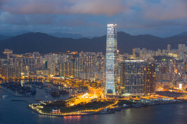 Hong Kong Skyline Hong Kong Skyline at West Kowloon District with the International Commerce Centre. international commerce center stock pictures, royalty-free photos & images