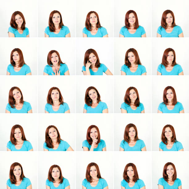 表情の女性 - facial expression women sadness multiple image ストックフォトと画像