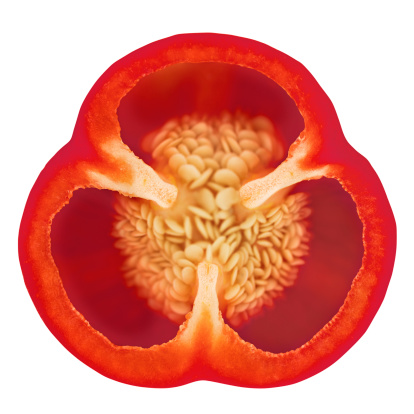 Red bell pepper portion on white background. Clipping path included.