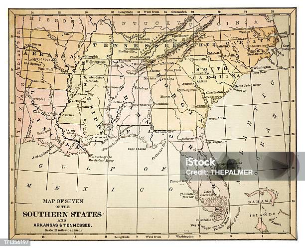 Karte Des Südlichen Staaten Der Usa 1877 Stock Vektor Art und mehr Bilder von Karte - Navigationsinstrument - Karte - Navigationsinstrument, Alabama, Mexiko