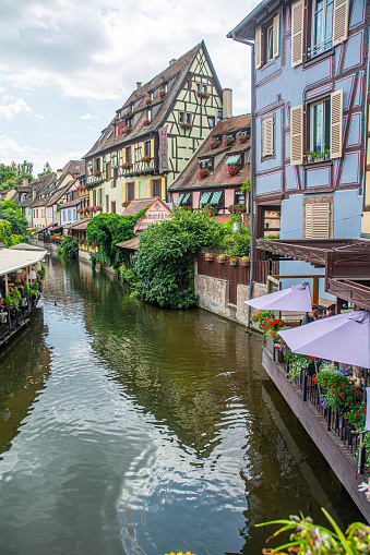 17. 07. 2023 Colmar, Alsace, France, traditional half-timbered houses and architectural details are tourist attractions.