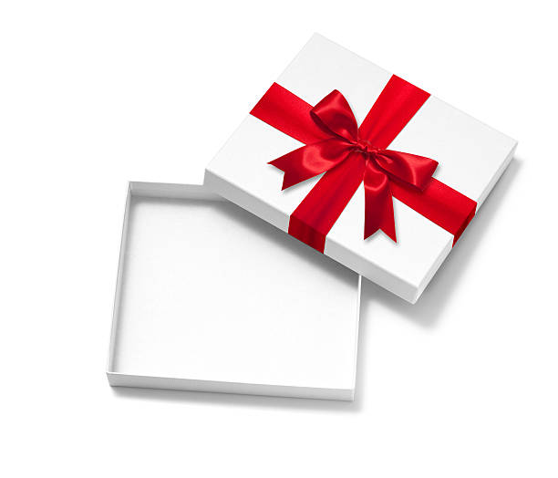 Open Gift Box Open Gift Box with Red Satin Ribbon Bow. present box stock pictures, royalty-free photos & images