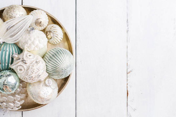 istock Christmas decorations on golden round tray 1713582828