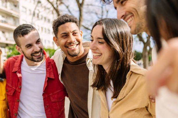 istock Young group of diverse student people having fun outside. 1713585305