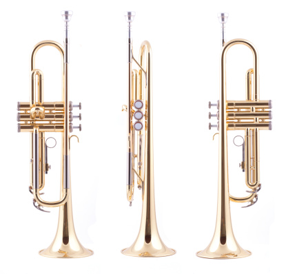 Side and top views of a standard brass trumpet.
