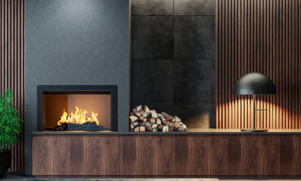 istock Modern minimalist living area with fireplace 1713590264