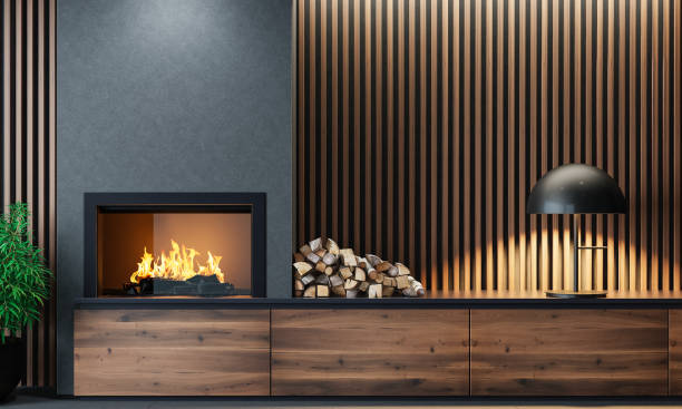 istock Modern minimalist living area with fireplace 1713590272