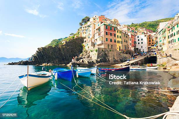 A View From The Water Of Riomaggiore Cinque Terre Stock Photo - Download Image Now - Italy, Cinque Terre, Liguria