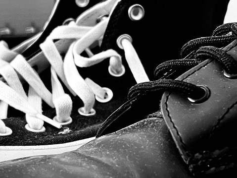 Close up of footwear and shoelaces
