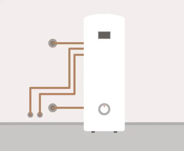 Vector illustration of Front View Of Electric Boiler In Basement