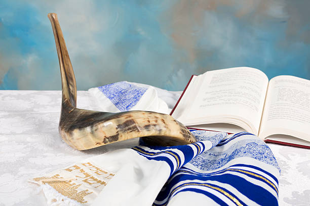 Shofar Series "shofar with prayer shaw and prayer book for Rosh Ha Shana and Yom Kippur, Days of AweCheck out my Jewish Lightbox" yom kippur stock pictures, royalty-free photos & images