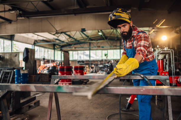 istock Young man marking and measuring material for cutting and grinding. 1713599360