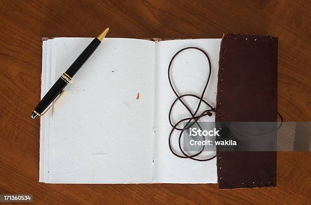 Empty Leather Book Diary Or Guestbook With Ballpoint Pen Stock Photo - Download Image Now