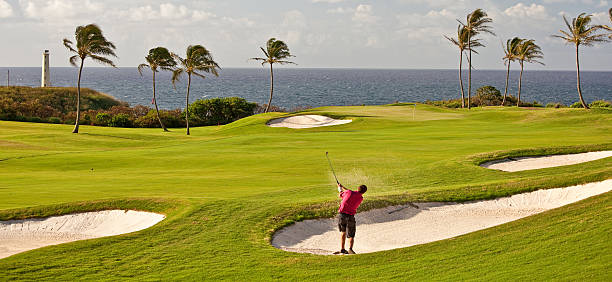 istock An explosive bunker shot made by a male golfer in Hawaii. 171360936