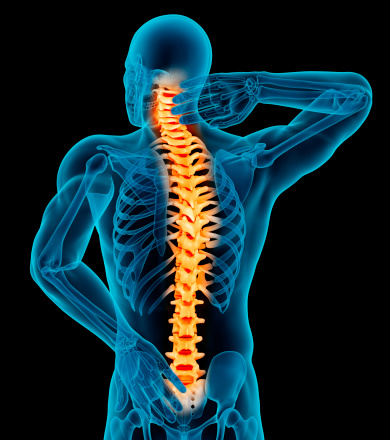 Anatomy of a man showing back pain. Isolated on a black background.Anatomy of a man showing back pain. Isolated on a black background.