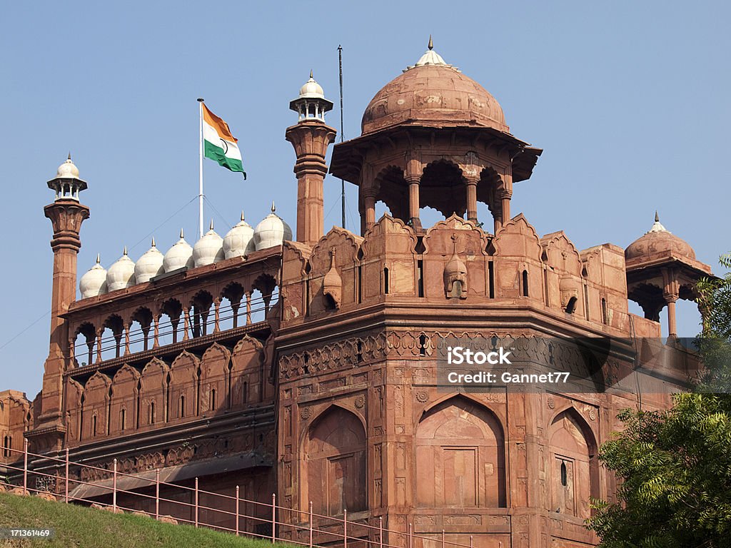 Drapeau de l'Inde volant sur le Fort rouge à Delhi - Photo de Culture indienne d'Inde libre de droits