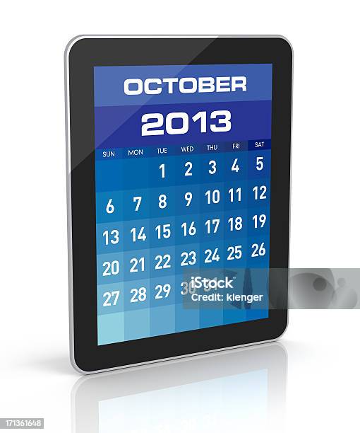Oktober 2013tabletkalender Stockfoto und mehr Bilder von 2013 - 2013, Berührungsbildschirm, Blau
